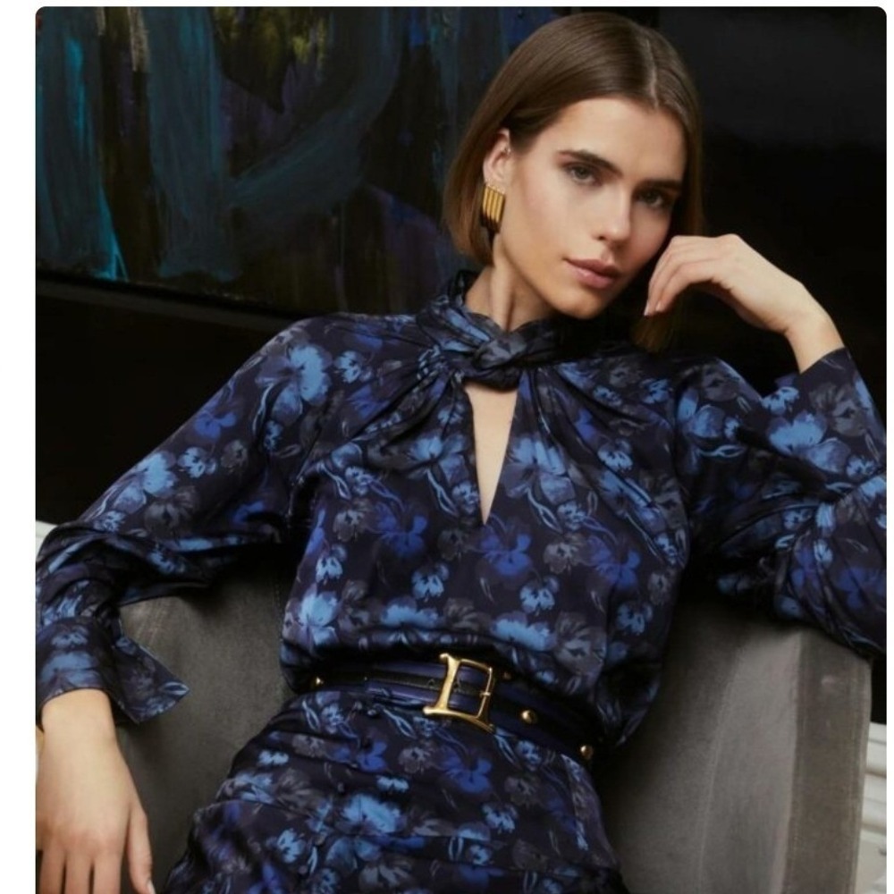 Anthropologie by Allison New York Luxury Floral Mock Neck Keyhole Blouse XS NWT